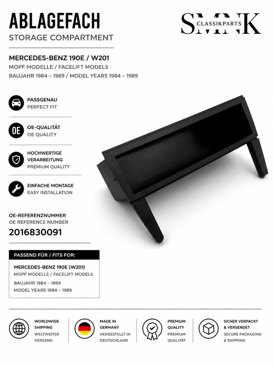 Ablagefach passend Mercedes 190E W201 für Kassettenfach Nachfertigung Mittelkonsole 2016830091 NEU A2016830091 Center Console Stash Reproduction
