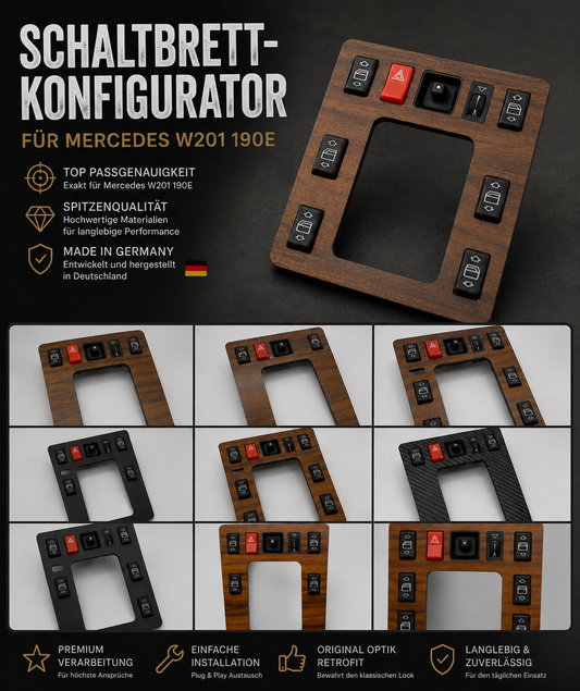 Konfigurator Schatbrett Mercedes Benz W201 190E Nachfertigung Mopf 1989-1993 NEU